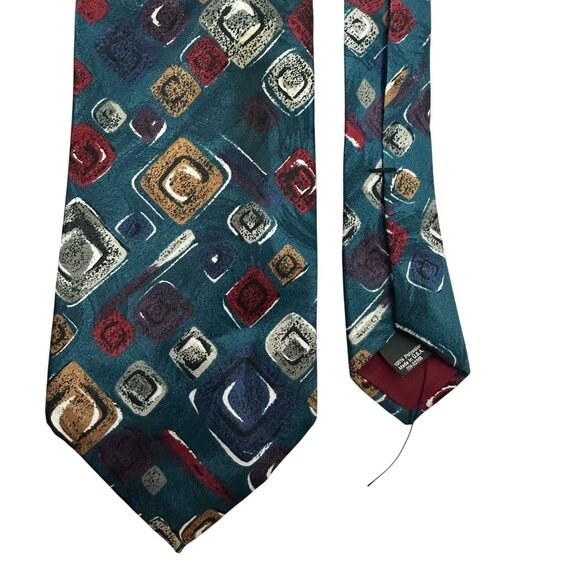 Ketch Classics Mens Geometric Pattern Tie In Teal & Multicolor - Picture 4 of 4